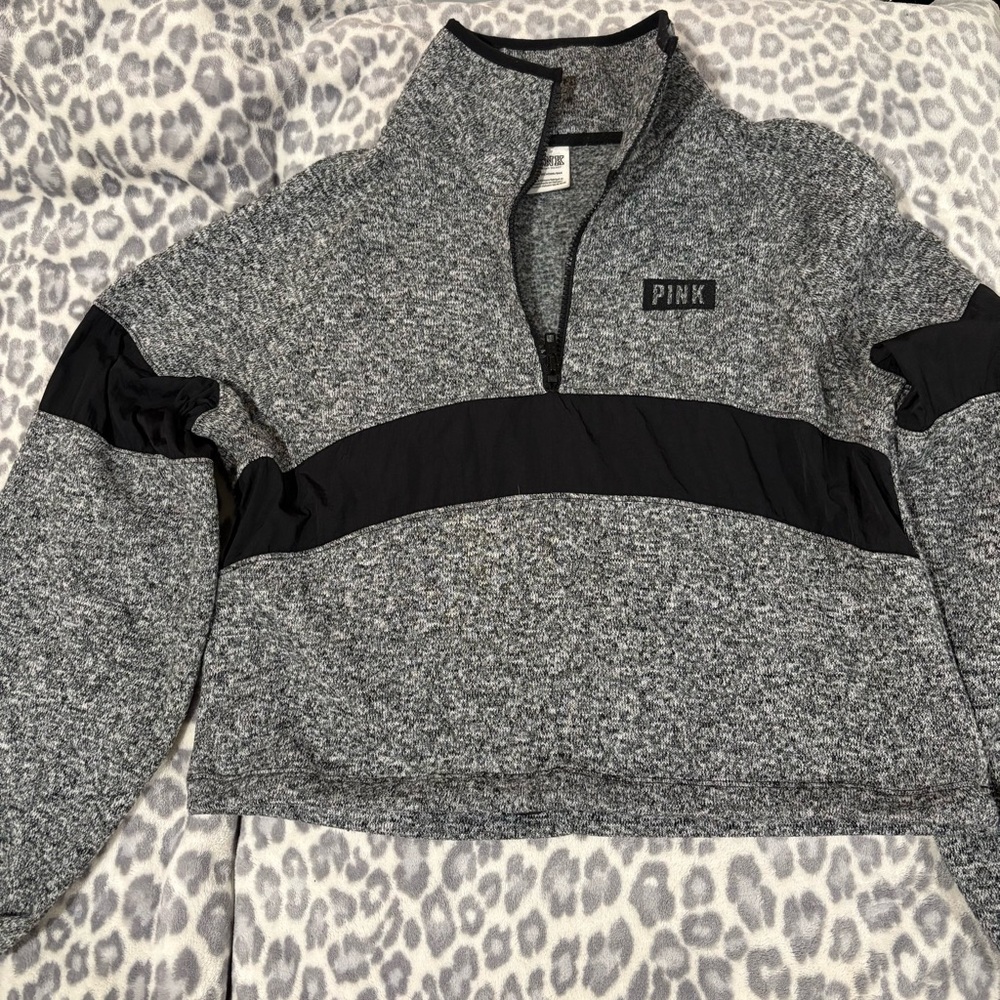 Victoria's Secret PINK Gray and Black Quarter Zip Sweater